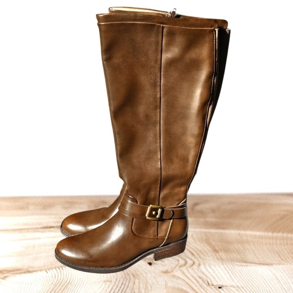 baretraps yvonna wide calf buckle detail knee high rider boots - Picture 1 of 10